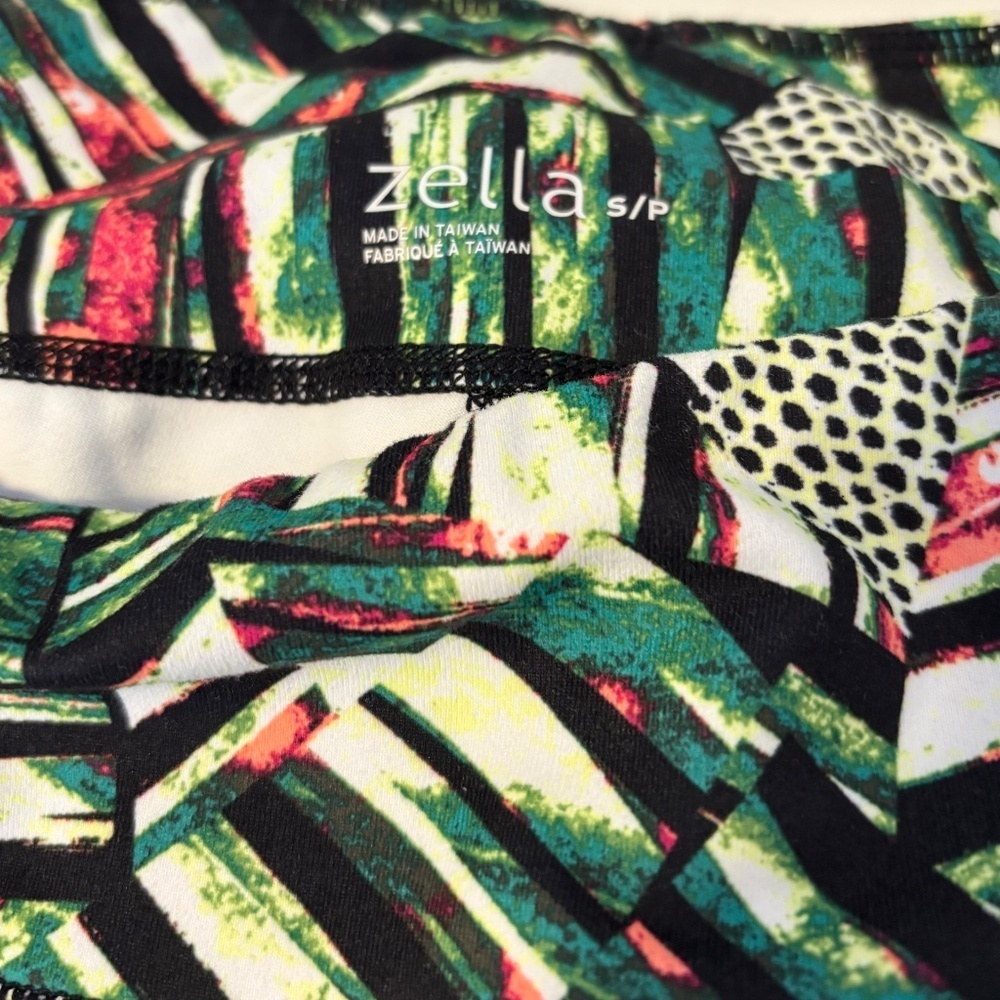 Zella Mid Rise Active Workout Leggings Green Tropical Print Cutout Mesh Womens S - Picture 4 of 4